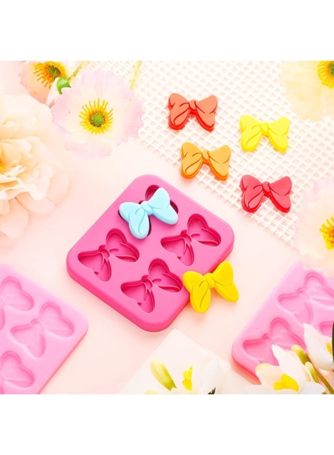 ChicAbode 4 Hole Bow Chocolate Silicone Mold 4 Pcs Bow Fondant Mini Mold Cartoon Butterfly Tie Edible Cartoon Cake Molds for Baking Pink Bowknot Candy Molds for Making Cupcake Soap Cookie Clay Decoration - Image 4