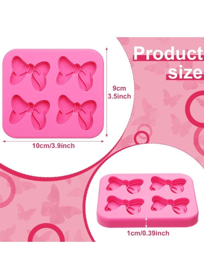 ChicAbode 4 Hole Bow Chocolate Silicone Mold 4 Pcs Bow Fondant Mini Mold Cartoon Butterfly Tie Edible Cartoon Cake Molds for Baking Pink Bowknot Candy Molds for Making Cupcake Soap Cookie Clay Decoration - Image 2