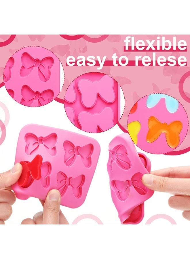 ChicAbode 4 Hole Bow Chocolate Silicone Mold 4 Pcs Bow Fondant Mini Mold Cartoon Butterfly Tie Edible Cartoon Cake Molds for Baking Pink Bowknot Candy Molds for Making Cupcake Soap Cookie Clay Decoration - Image 3