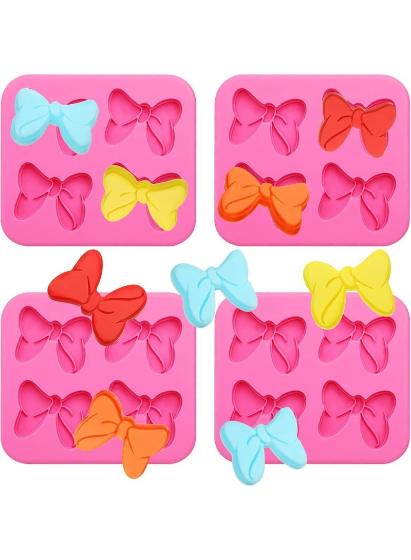 ChicAbode 4 Hole Bow Chocolate Silicone Mold 4 Pcs Bow Fondant Mini Mold Cartoon Butterfly Tie Edible Cartoon Cake Molds for Baking Pink Bowknot Candy Molds for Making Cupcake Soap Cookie Clay Decoration - Image 1