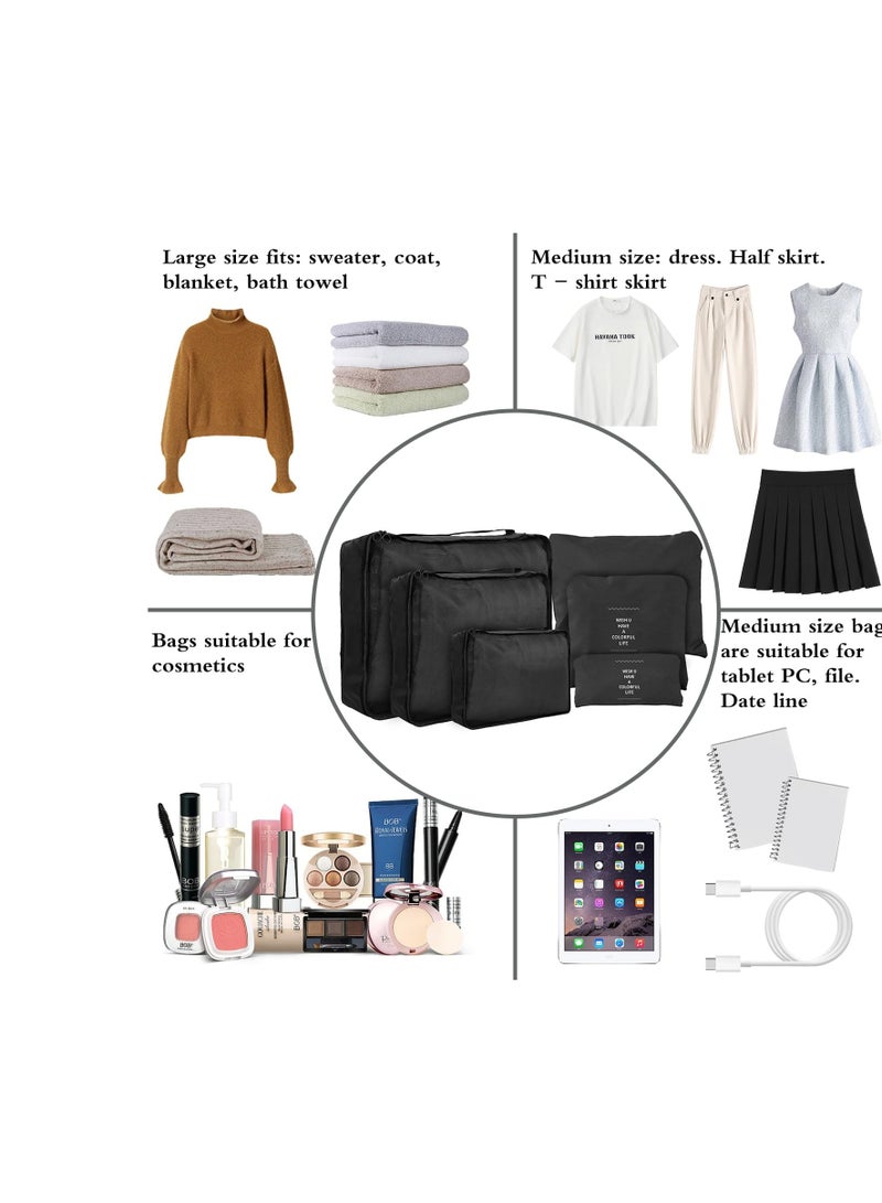 OHAHO 6 Set Packing Cubes Luggage Packing Organizers Suitcase Organizer Bags Set for Luggage for Travel Accessories (Black) - Image 4