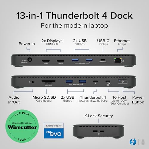 Plugable Thunderbolt 4 Dock with 100W Charging, Thunderbolt Certified, Laptop Docking Station Dual Monitor Single 8K or Dual 4K HDMI for Windows and Mac, 4X USB, Gigabit Ethernet (TBT4-UD5) - Image 2