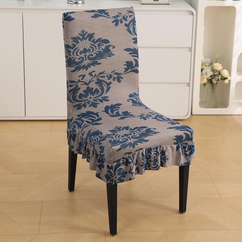 HOKIPO HOKIPO Polyester Blend 140 Gsm Dining Chair Frill Cover Set Of 4 Light Coffee Lotus Damask Ar5133D64  - Image 2