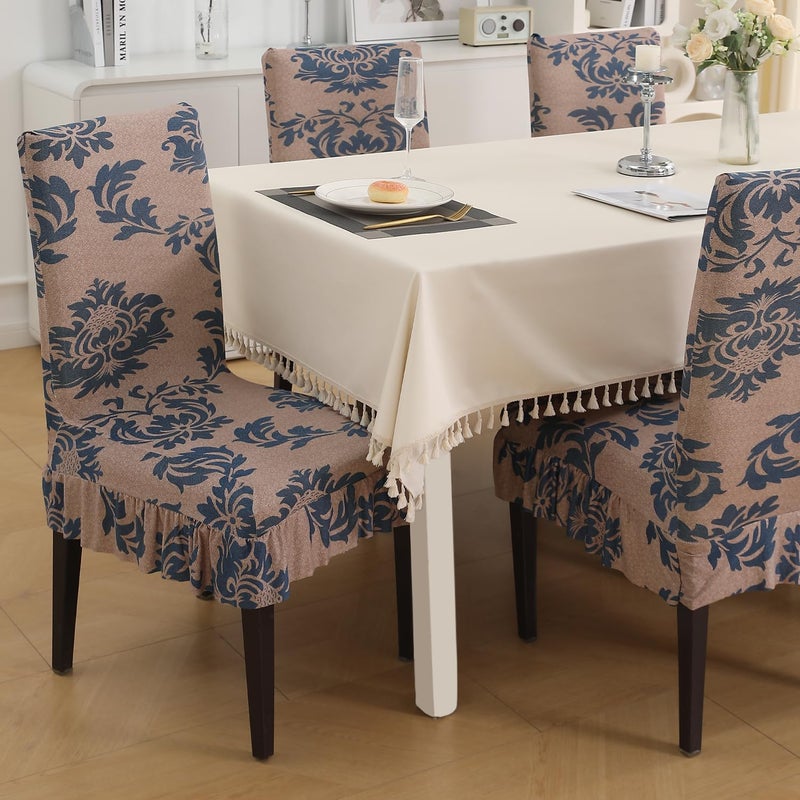 HOKIPO HOKIPO Polyester Blend 140 Gsm Dining Chair Frill Cover Set Of 4 Light Coffee Lotus Damask Ar5133D64  - Image 3