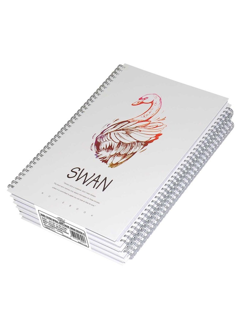 FIS 5 Pieces Spiral Hard Cover Notebook 96 Sheets A4 Swan Design - Image 1