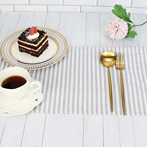 INFEI Plain Striped Cotton Linen Blended Dinner Cloth Napkins - Set of 12 (17 x 17 inches) - for Events & Home Use (Grey) - Image 2