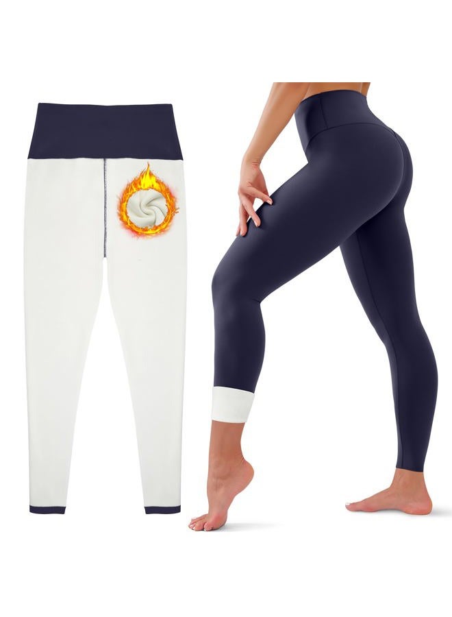 HEGALY Thick Fleece Lined Leggings for Women Tummy Control High Waisted Workout Thermal Warm Soft Yoga Pants for Cold Winter, Navy Blue, S - Image 1