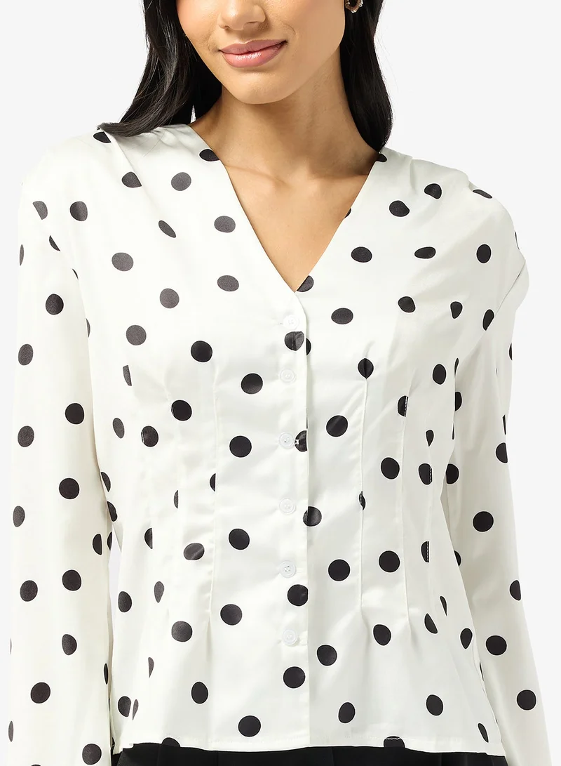 Polka Dot Button Down Structured Shirt