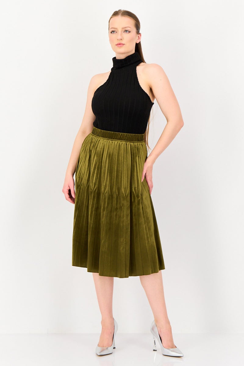 SELECTED Women Regular Length Pleated Midi Skirt, Dark Olive - Image 2