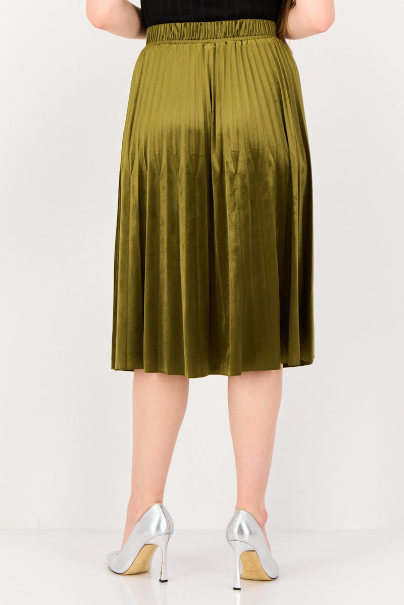 SELECTED Women Regular Length Pleated Midi Skirt, Dark Olive - Image 3