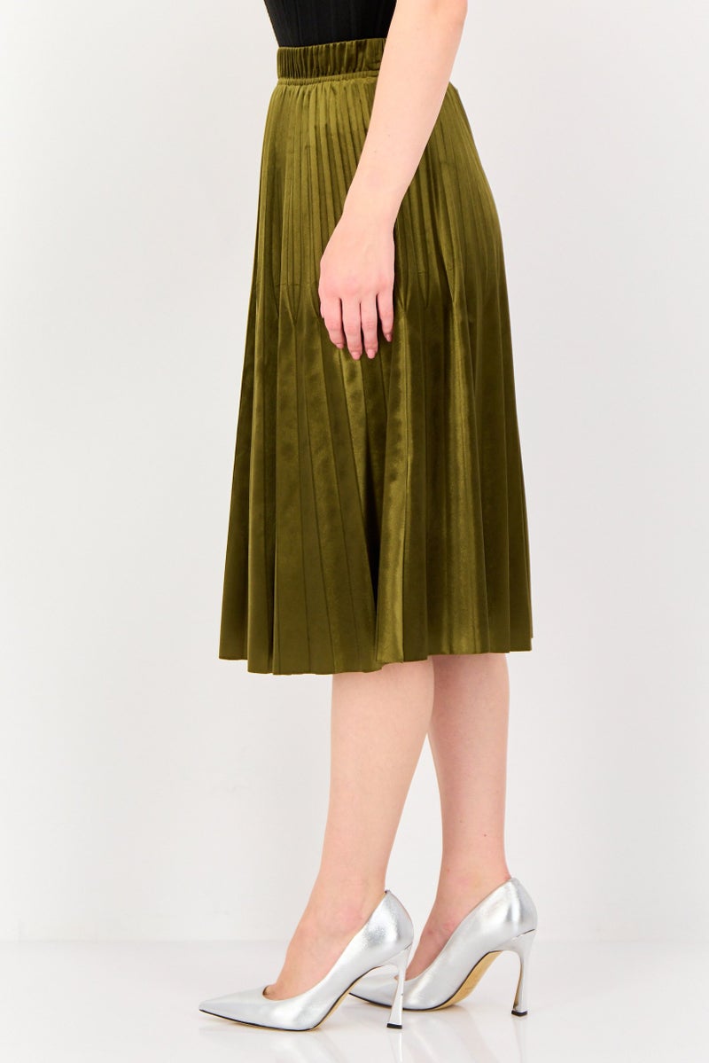 SELECTED Women Regular Length Pleated Midi Skirt, Dark Olive - Image 4
