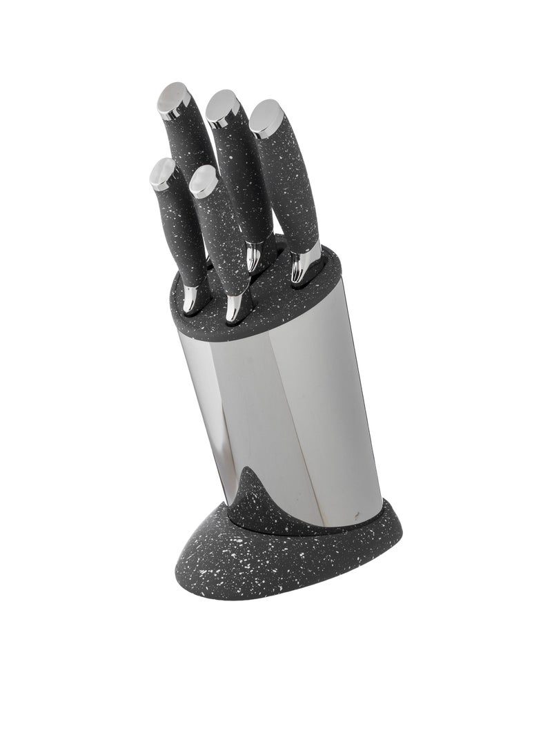 6-Piece Stainless Steel Kitchen Knife Set With Grey And Silver Stand - Image 1