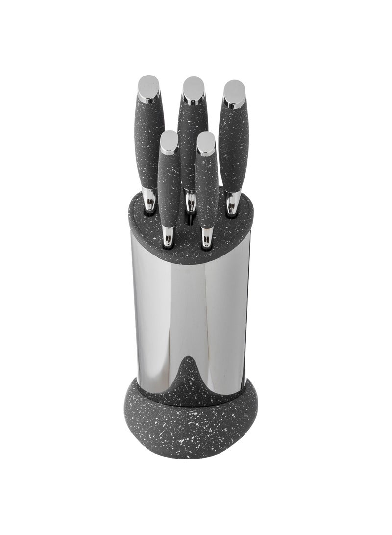 6-Piece Stainless Steel Kitchen Knife Set With Grey And Silver Stand - Image 2