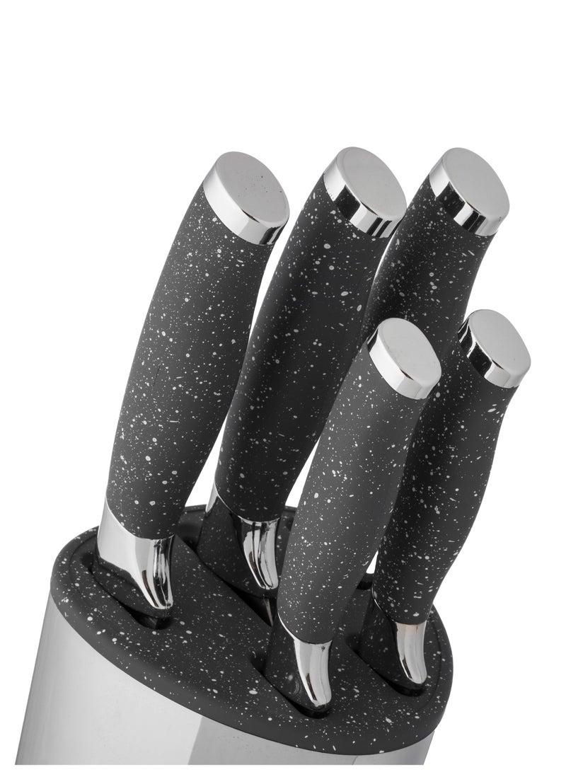 6-Piece Stainless Steel Kitchen Knife Set With Grey And Silver Stand - Image 4