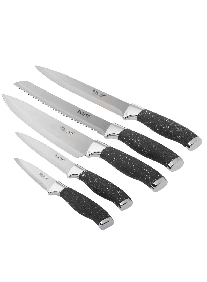 6-Piece Stainless Steel Kitchen Knife Set With Grey And Silver Stand - Image 5