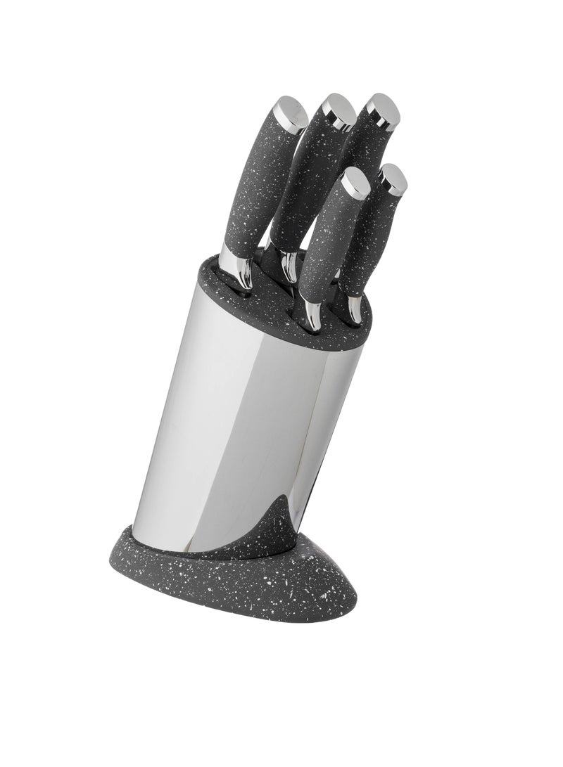 6-Piece Stainless Steel Kitchen Knife Set With Grey And Silver Stand - Image 3