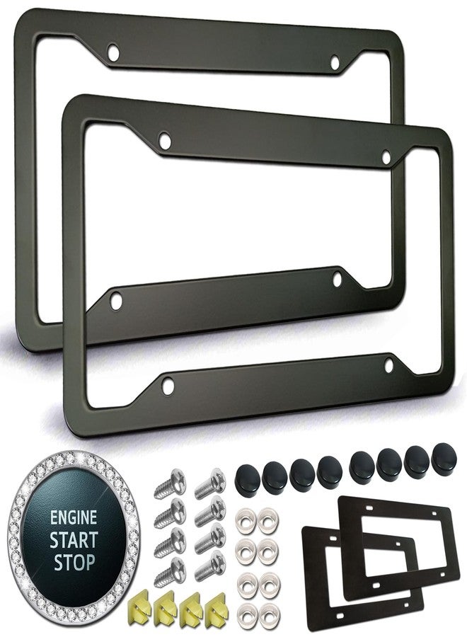 YoUoY Matte Black License Plate Frames- Rustproof Aluminum Metal Car Tag Cover, 2 Pack Front Rear Slim Holder with Mounting Hardware- Stainless Steel Screws, Caps - Image 1