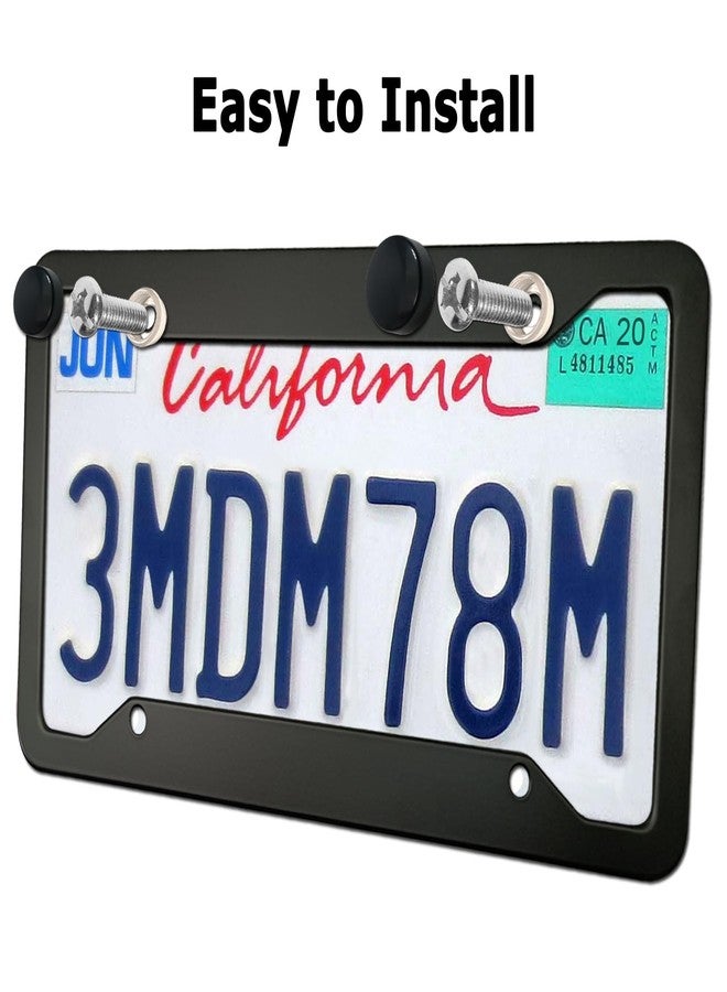 YoUoY Matte Black License Plate Frames- Rustproof Aluminum Metal Car Tag Cover, 2 Pack Front Rear Slim Holder with Mounting Hardware- Stainless Steel Screws, Caps - Image 5