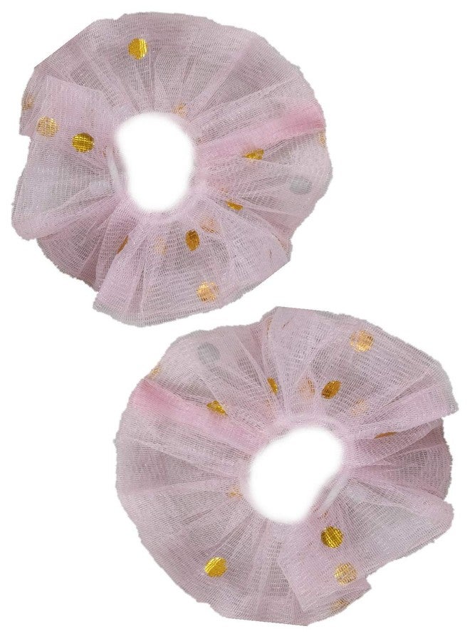 IBDA Floral Tulle/Power Mesh (Pack of 02) Pink Hair Transparent Scrunchies, Ponytail Holder, Handmade with Bobble Hair Tie, Head Band Accessories (Adjustable Size). - Image 1