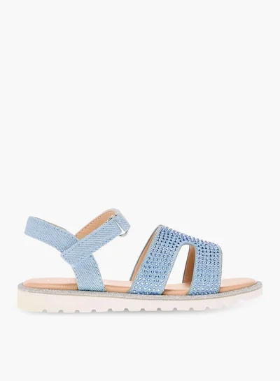 JUNIORS Girls Embellished Cross Strap Sandals With Hook And Loop Closure