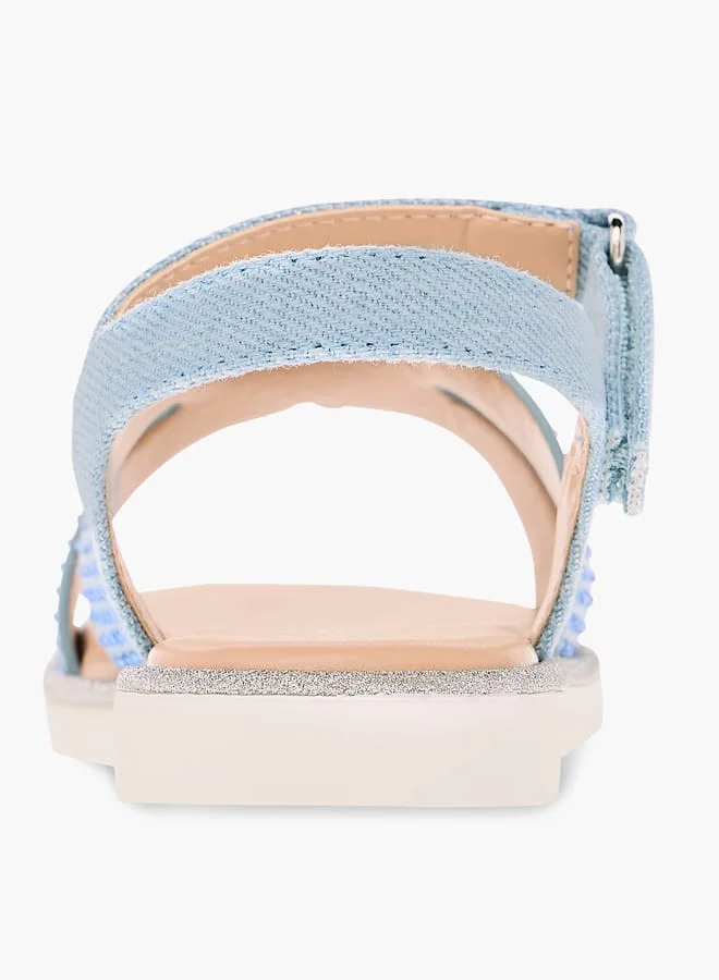 JUNIORS Girls Embellished Cross Strap Sandals With Hook And Loop Closure