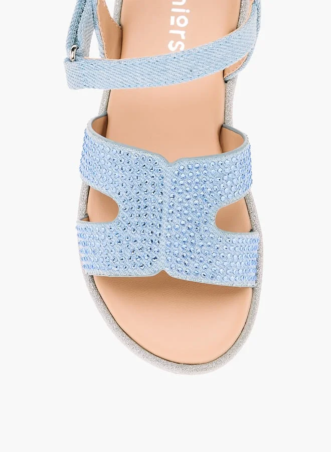JUNIORS Girls Embellished Cross Strap Sandals With Hook And Loop Closure