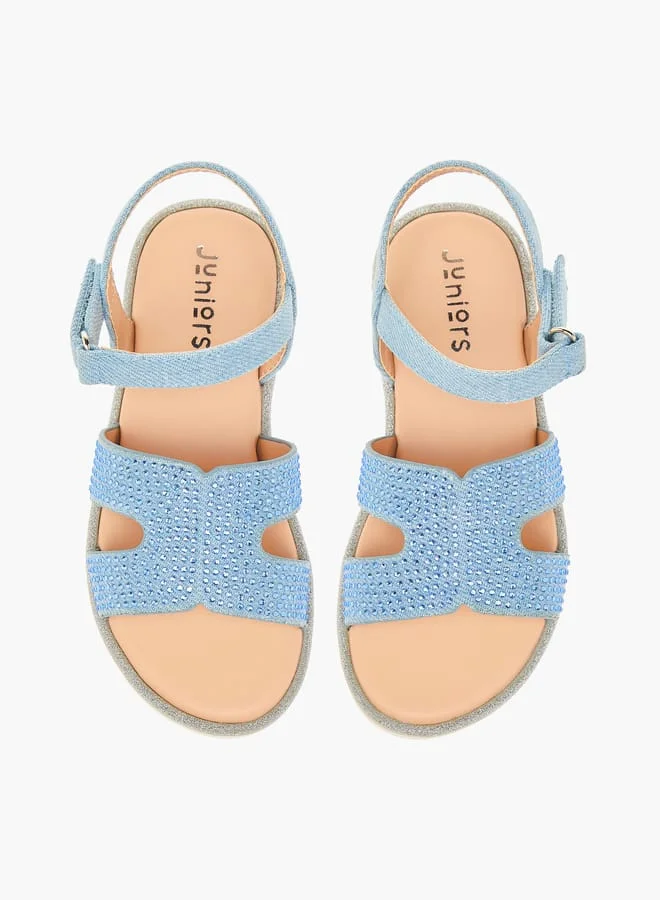 JUNIORS Girls Embellished Cross Strap Sandals With Hook And Loop Closure Ramadan Collection