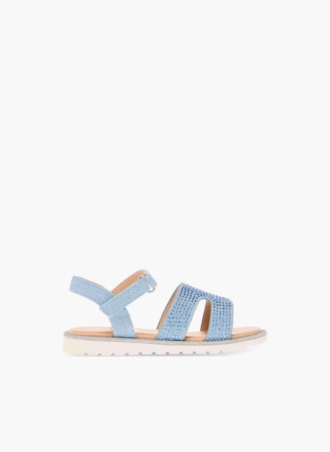 JUNIORS Girls Embellished Cross Strap Sandals With Hook And Loop Closure Ramadan Collection