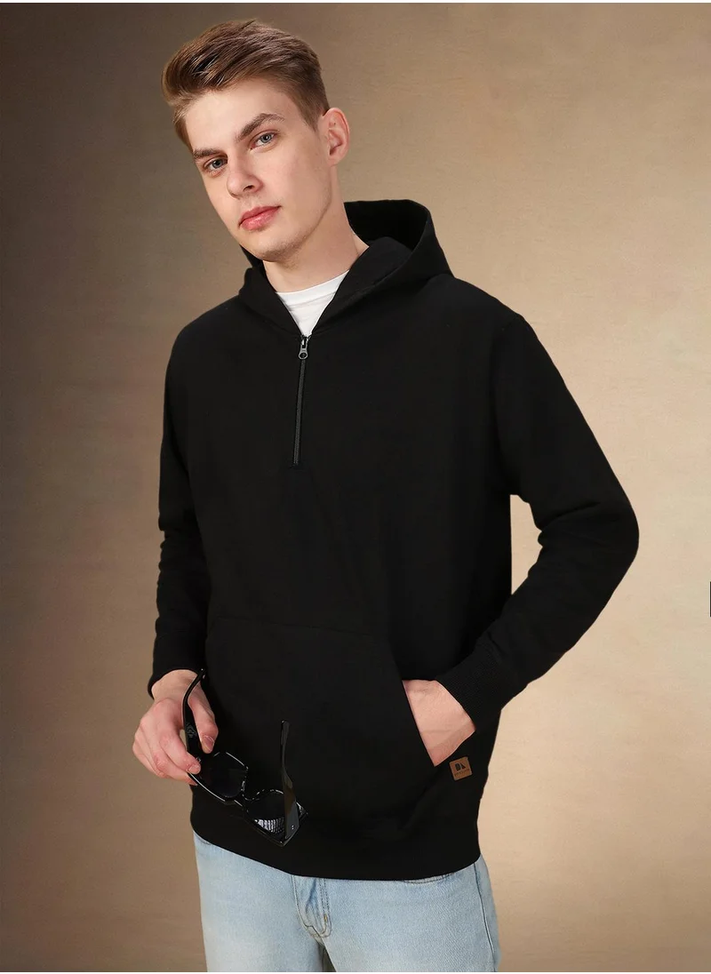 دينيس لينغو Men's Black Polyester Blend Solid Regular Fit Sweatshirt
