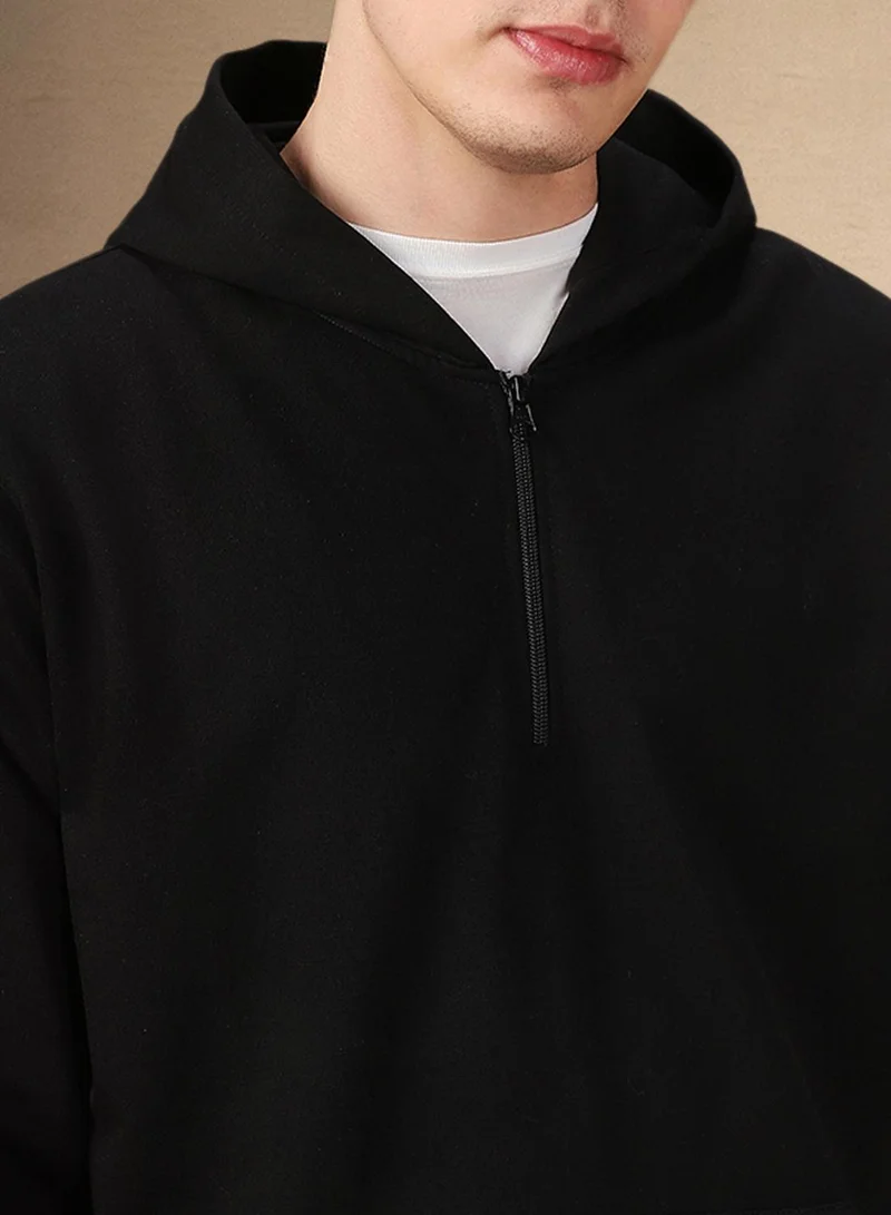 Dennis Lingo Men's Black Polyester Blend Solid Regular Fit Sweatshirt