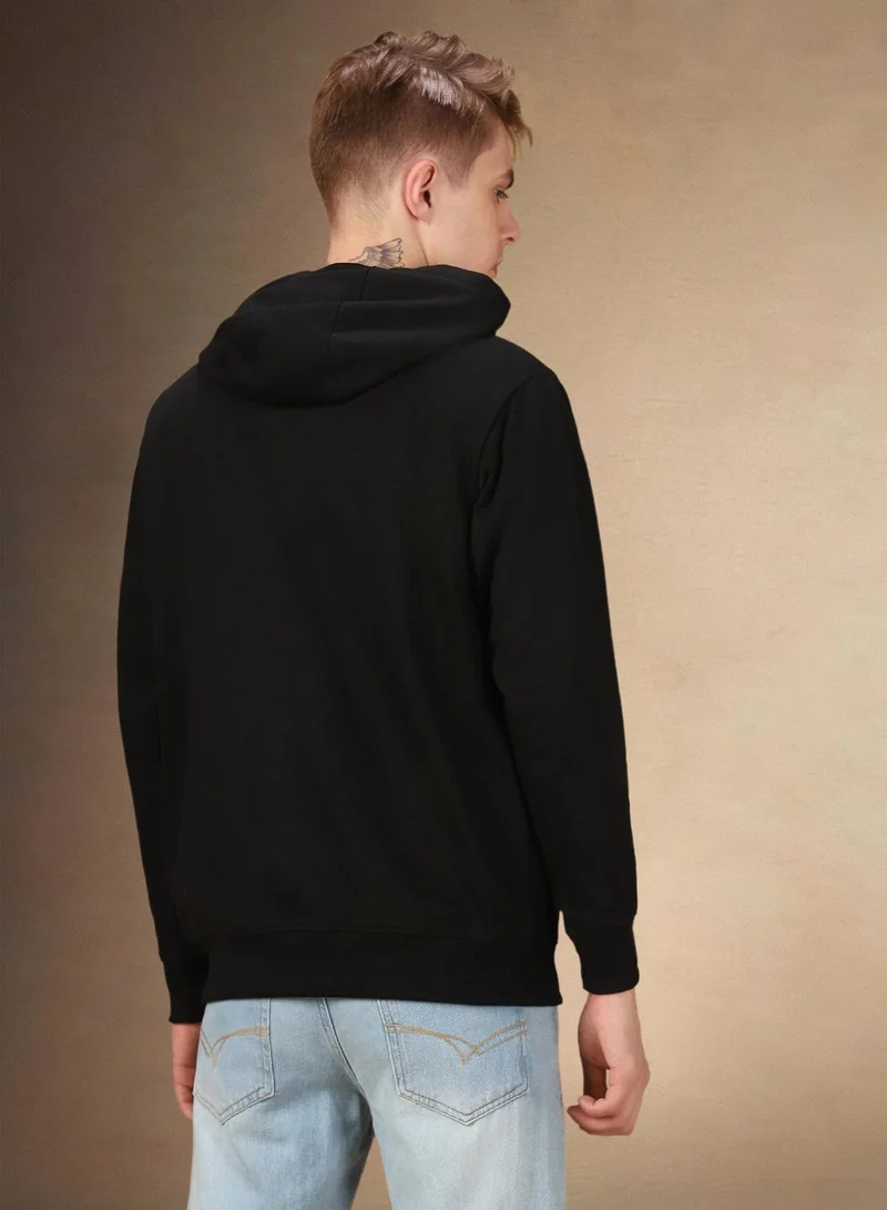 Dennis Lingo Men's Black Polyester Blend Solid Regular Fit Sweatshirt
