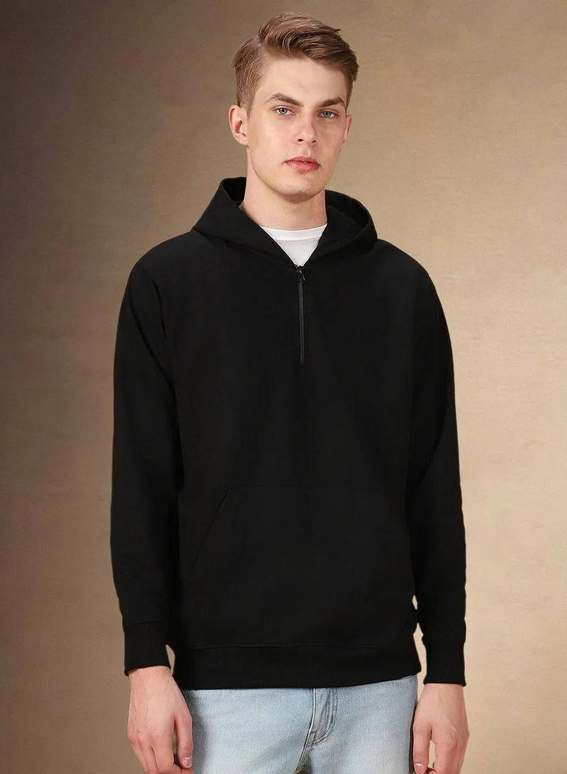 Dennis Lingo Men's Black Polyester Blend Solid Regular Fit Sweatshirt