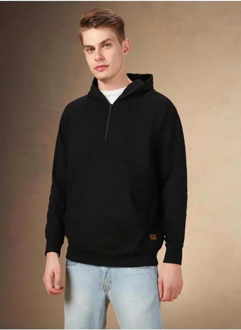 دينيس لينغو Men's Black Polyester Blend Solid Regular Fit Sweatshirt