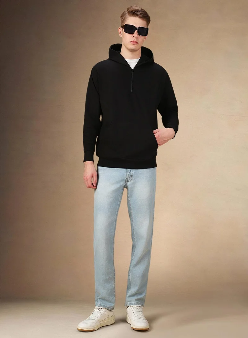 Dennis Lingo Men's Black Polyester Blend Solid Regular Fit Sweatshirt