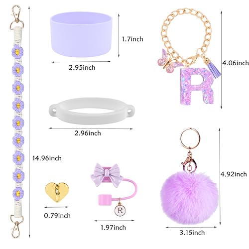 QUNNDY Stanley Cup Accessories Set, 10mm Stanley Straw Topper, Siliocne Cup Boot, Water Bottle Handle Strap, Letter Charms for 40oz 30oz Tumbler (R) - Image 2