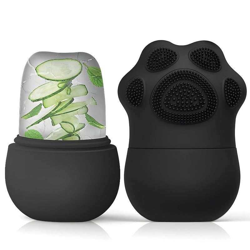 SkinSide Ice Roller for Face with Scrubber Ice Roller for Face For Men Women Ice Cube Roller for Glowing Skin Puffy Eyes Reusable Unbreakable Black - Image 1