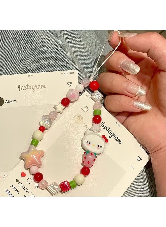 Hello Kitty 3-piece mobile phone charm, beaded mobile phone charm, cute lanyard, suitable for camera keychain, wallet pendant decoration - Image 4