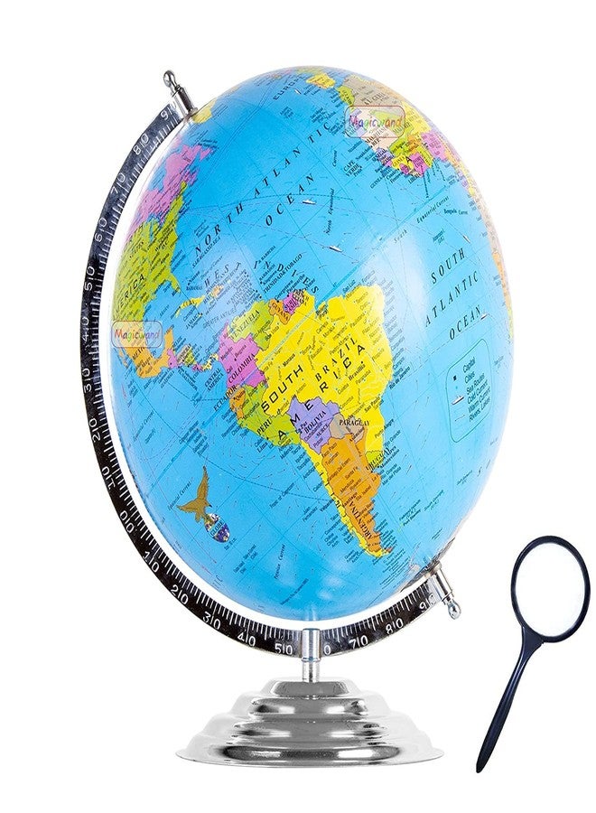 Magicwand STEM & STEAM Educational,Decorative Spinning Political Educational Laminated Rotating World Globe【MADE IN INDIA】【10" Chrome with Magnifier】 - Image 2
