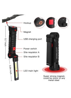 AROAQ Cob LED Flashlight, Multifunctional Folding Work Light, Portable Rechargeable Battery Powered Torch, Super Bright Inspection Lamp For Garage, Workshop, Camping, (W52, Long 2pcs )  - Image 2