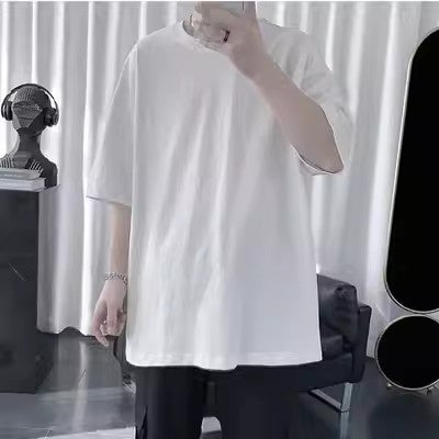 Ice Silk Thin Short Sleeve T-Shirt Mens Summer Sporty Loose Fit Teenager Friendly Breathable round Neck Half Sleeve Top Short Sleeve T White 