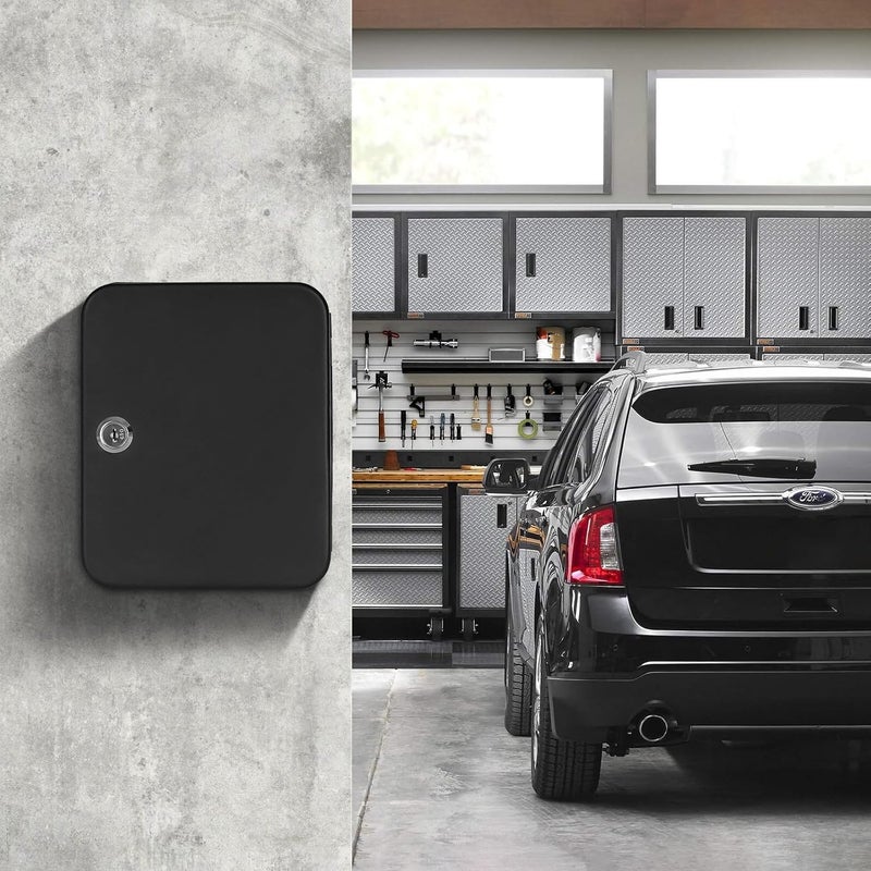 KYODOLED Metal Key Cabinet Wall Mount, Locking Key Box Organizer, Key Lock Box with Key, Key Holder Lock Box for Wall, 20 Key Hooks & Tags Key Lab,7.8"x6.3"x3.14" Black - Image 2