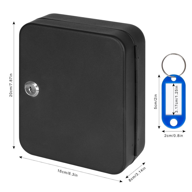 KYODOLED Metal Key Cabinet Wall Mount, Locking Key Box Organizer, Key Lock Box with Key, Key Holder Lock Box for Wall, 20 Key Hooks & Tags Key Lab,7.8"x6.3"x3.14" Black - Image 4