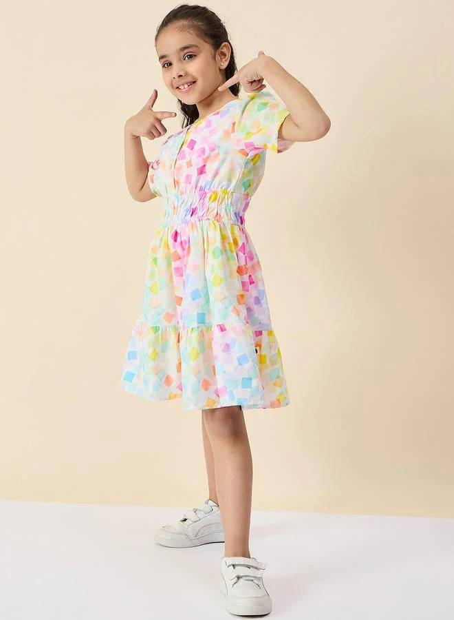 ستايلو بج فستان متعدد الطبقات بأزرار ونقشة مربعات للبنات