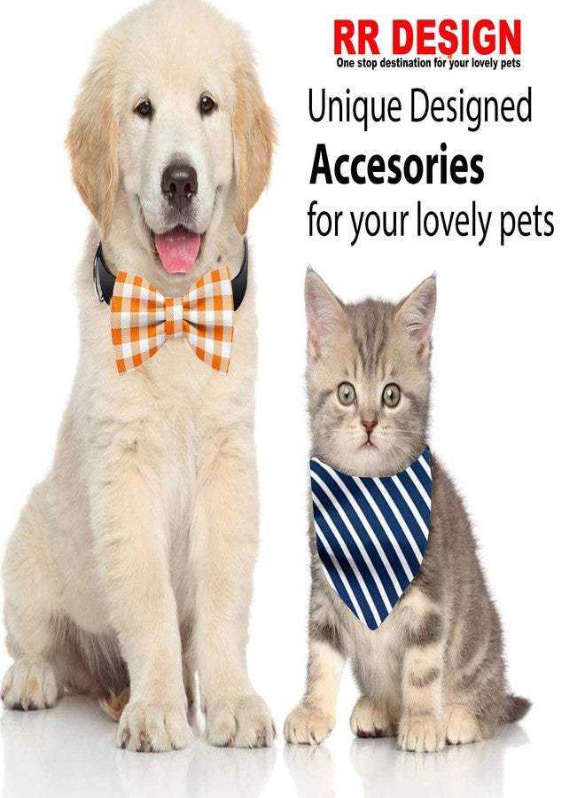 RR Design Cute Soft Dog with Bowtie, Detachable Adjustable Bow Tie Collar Pet Gift - Orange Plaid (L) - Image 4