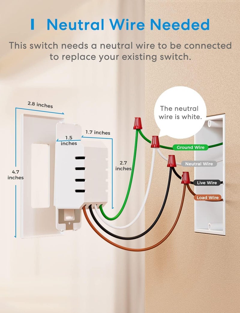 meross مفتاح ضوء ذكي من مرس 2 حزمة يدعم Apple HomeKit و Siri و Alexa و Google Assistant و SmartThings، مفتاح ضوء بقطب واحد 2.4GHz Wi-Fi، يتطلب سلك محايد، لا يتطلب محور - Image 4