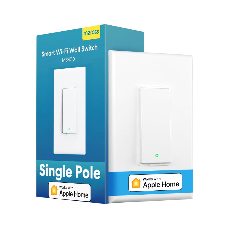 meross مفتاح ضوء ذكي من مرس 2 حزمة يدعم Apple HomeKit و Siri و Alexa و Google Assistant و SmartThings، مفتاح ضوء بقطب واحد 2.4GHz Wi-Fi، يتطلب سلك محايد، لا يتطلب محور - Image 1