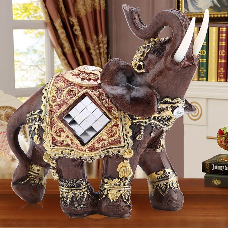 Hilitand Lucky Wealth Elephant Statue Sculpture Feng Shui Wood Grain Figurine Home Desktop Decoration Gift(M) - Image 5