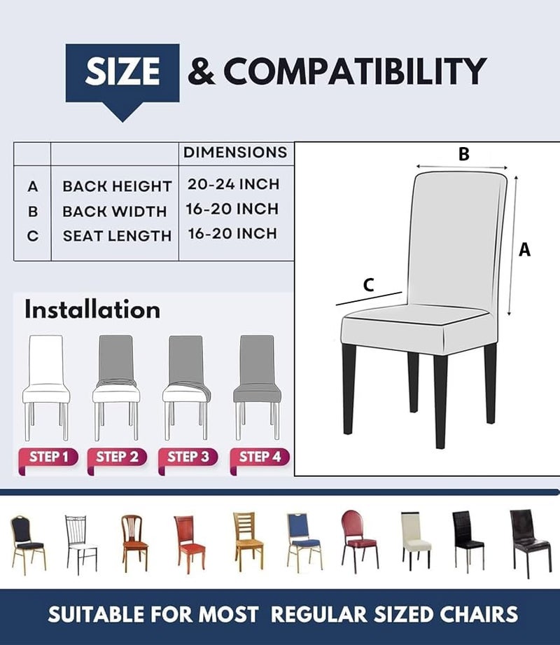 BRIDA Stretchable Floral Geometric Printed Dining Chair Covers Frill Skirt Elastic Chair Seat Case Protector, Slipcovers (Emboss Grey, 6 Chair Cover) - Image 4