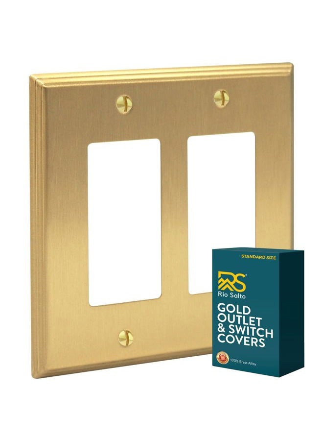 Rio Salto BRASS Modern Metal Gold Double Light Switch Wall Plate or Outlet Cover Wall Plate, Corrosion Resistant Receptacle Wallplate Rocker Covers Decora 2 Gang Brushed Brass STANDARD SIZE - Image 1