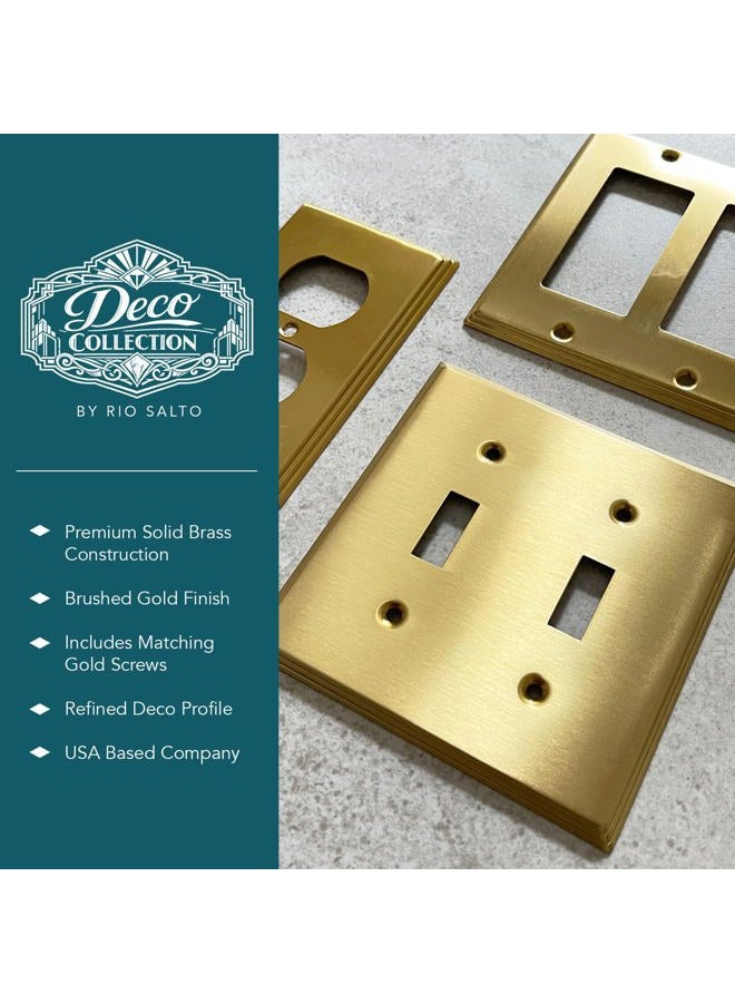Rio Salto BRASS Modern Metal Gold Double Light Switch Wall Plate or Outlet Cover Wall Plate, Corrosion Resistant Receptacle Wallplate Rocker Covers Decora 2 Gang Brushed Brass STANDARD SIZE - Image 5